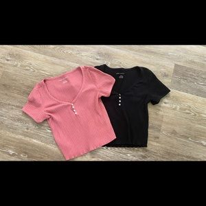 American Eagle set of two ribbed v neck short sleeve tops